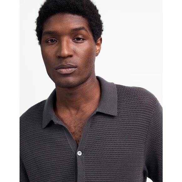 NWT Madewell Open-Stitch Button-Up Sweater Polo In Soft Charcoal Size XL - Picture 3 of 7